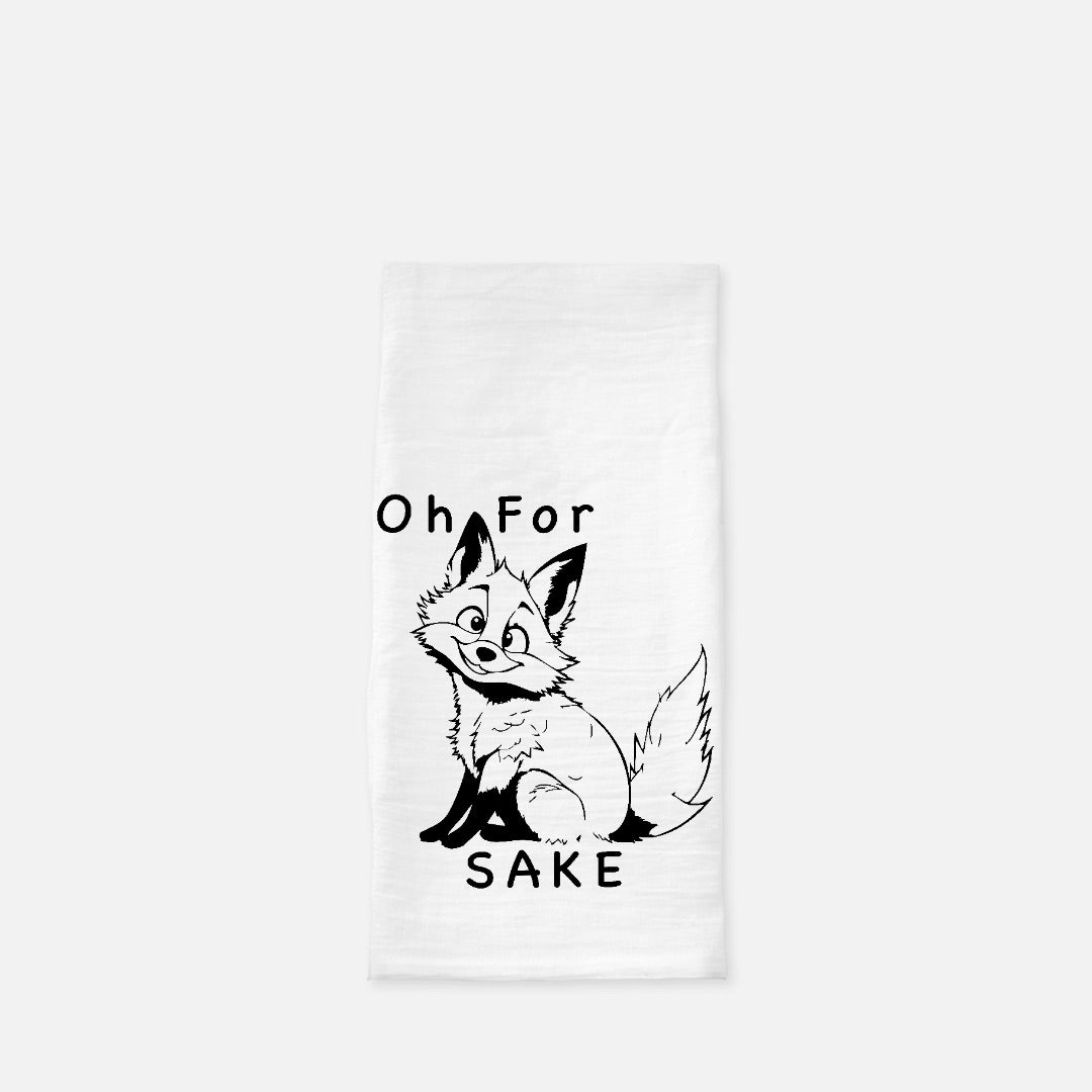 Fox Sake Black Tea Towel (Flour Sack)