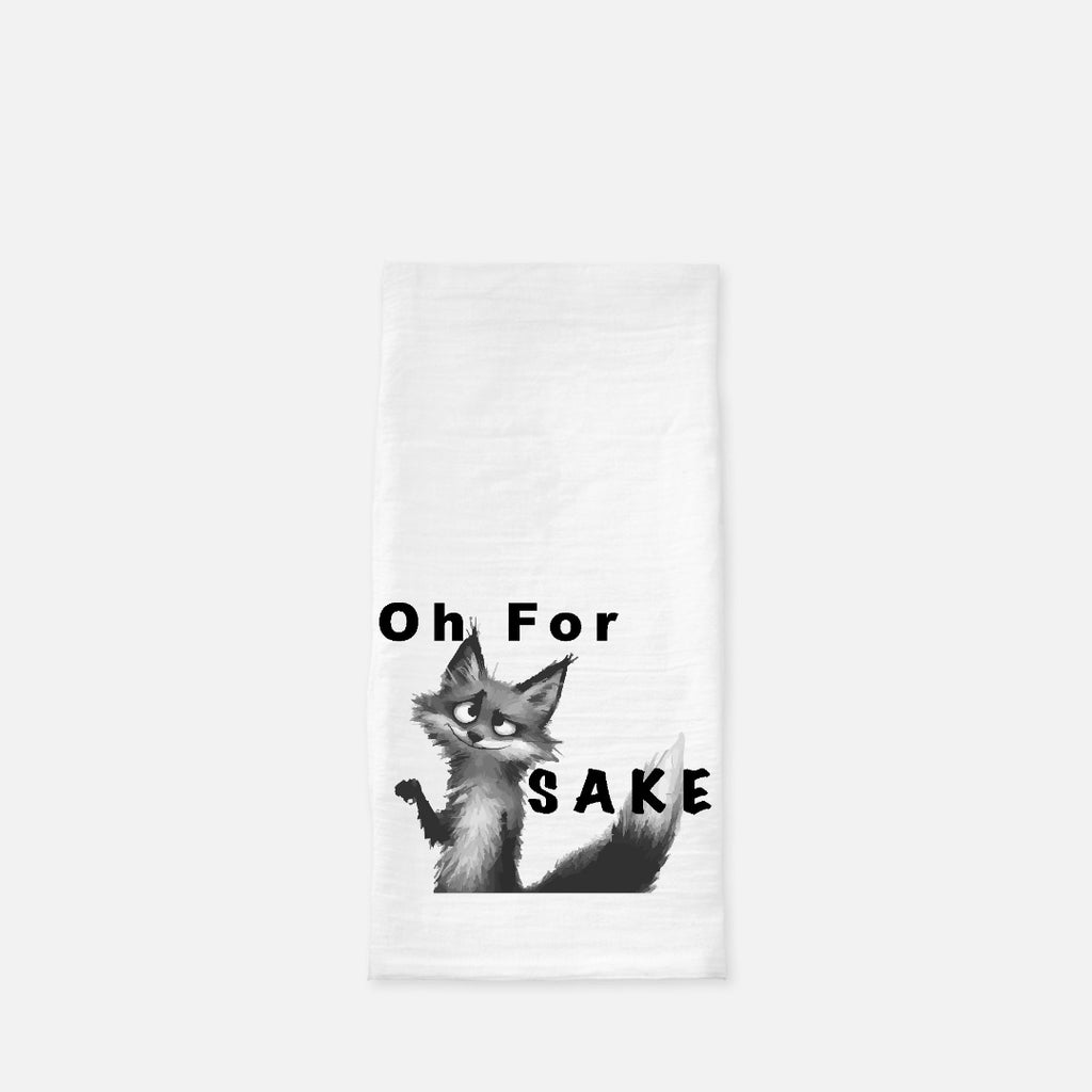 Fox Sake Black and White Tea Towel (Flour Sack)
