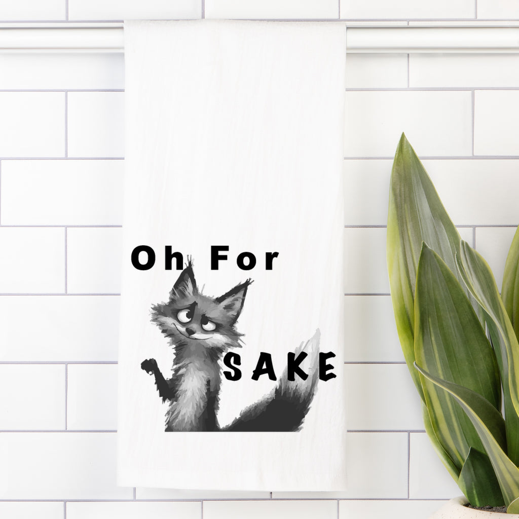 Fox Sake Black and White Tea Towel (Flour Sack)