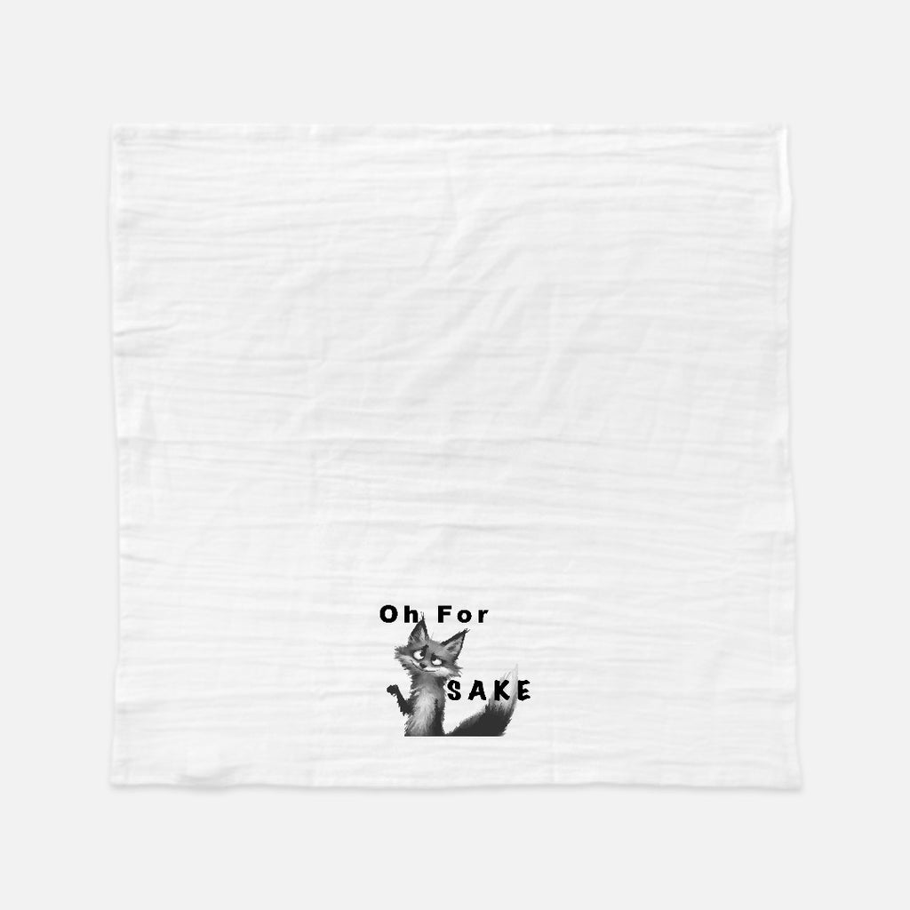 Fox Sake Black and White Tea Towel (Flour Sack)