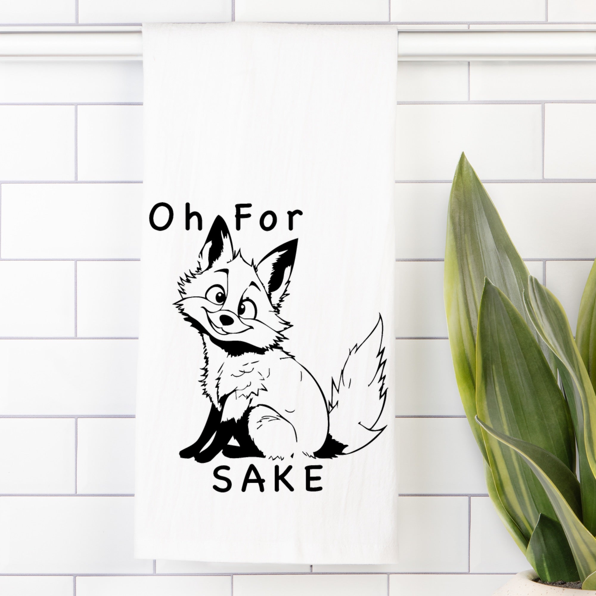 Fox Sake Black Tea Towel (Flour Sack)